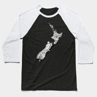 Mandala art map of New Zealand with text in white Baseball T-Shirt